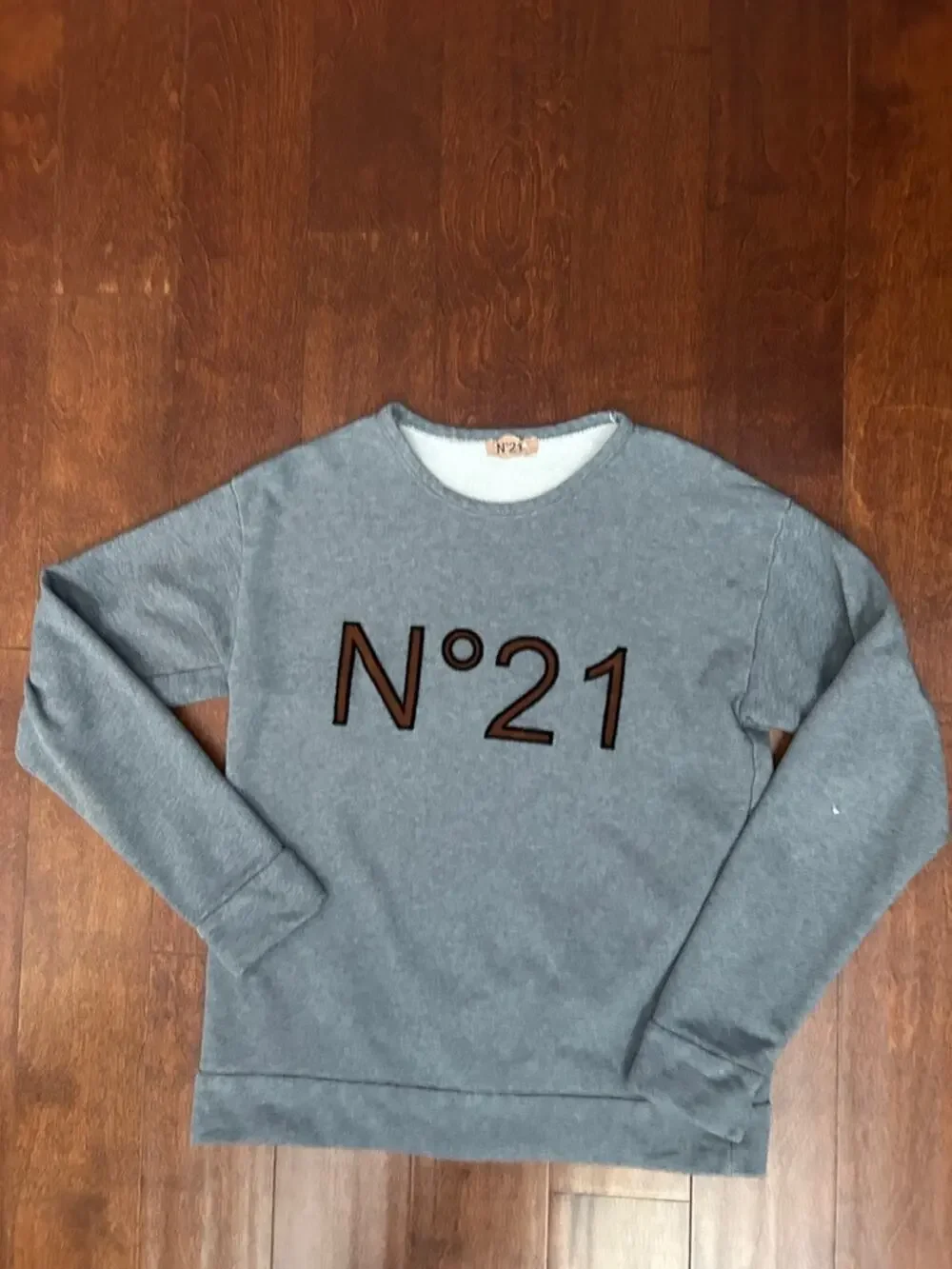 N°21 Women’s Gray Logo Crewneck with Velvet Patch Letters, Size Medium (It42)